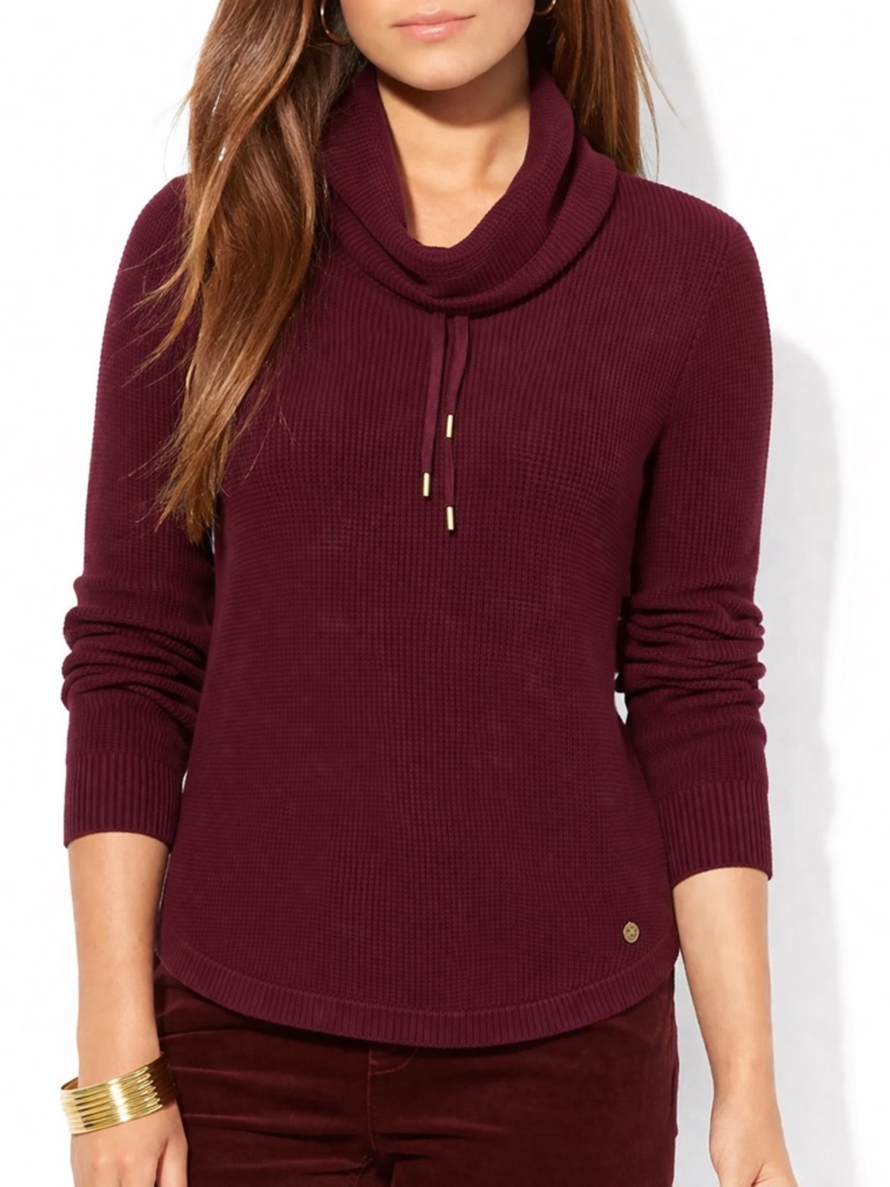 Lauren NWT Ralph Lauren Drawstring Cowl Neck Sweater Cozy Knit Women Size L